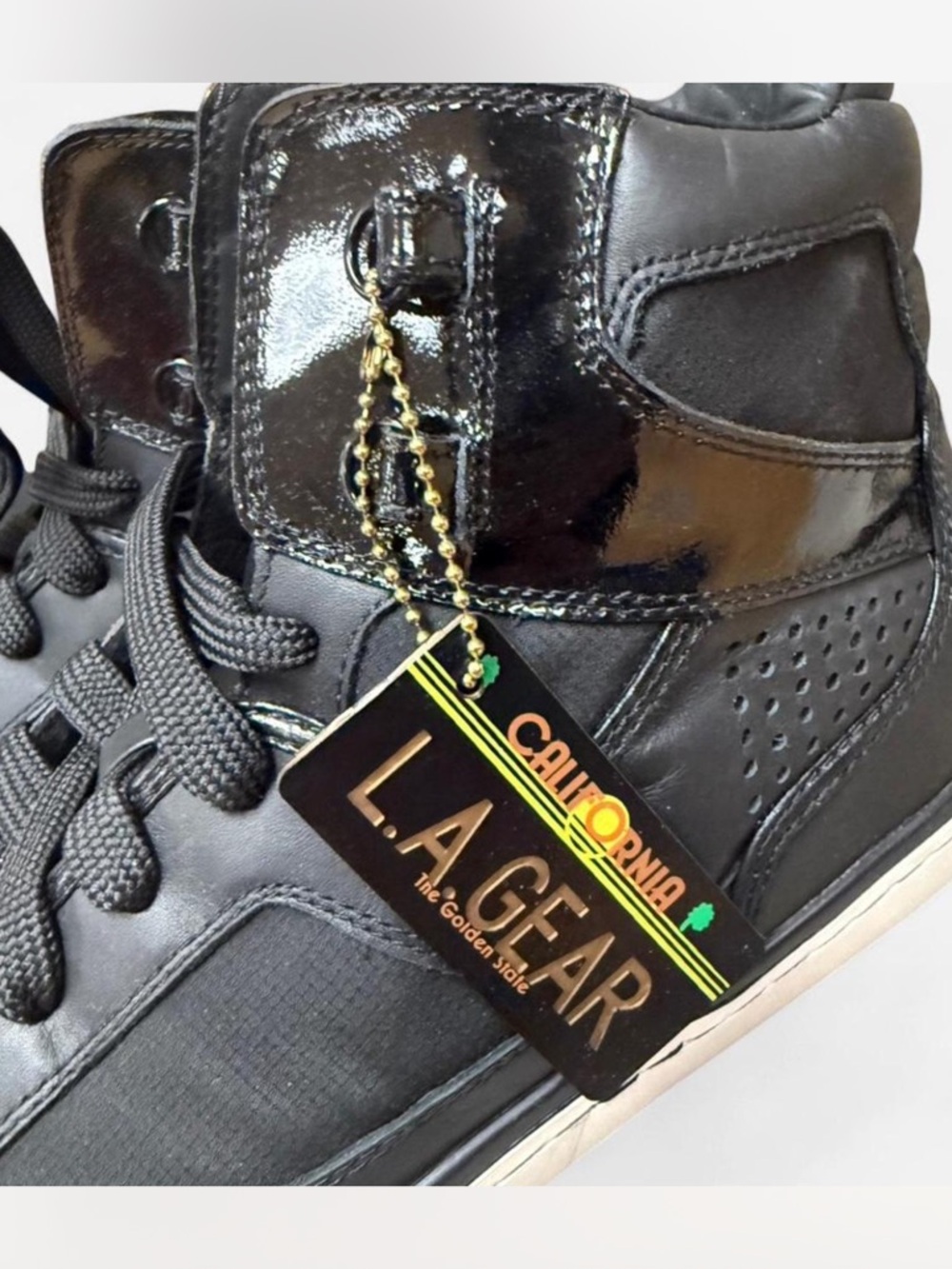 L.A. Gear Black Patent Leather High-Top Sneaker